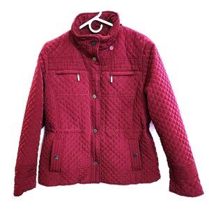 Gallery Burgundy Quilted and Lined Jacket Stand Up Collar and Snaps No H…
